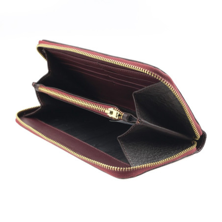 Women Zip Wallet in Burgundy Leather