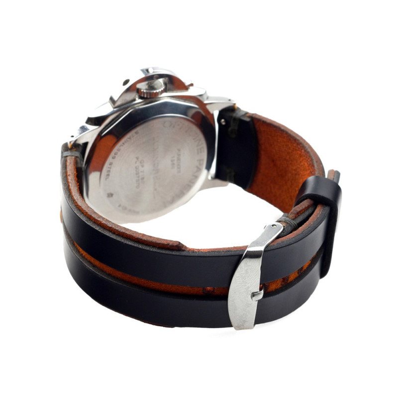 handmade black/orange leather watch strap