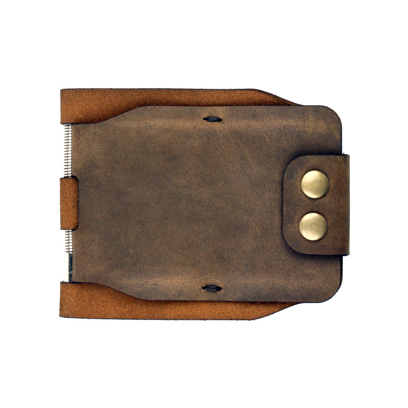 Money Clip Wallet in distressed brown leather, minimal stitch wallet