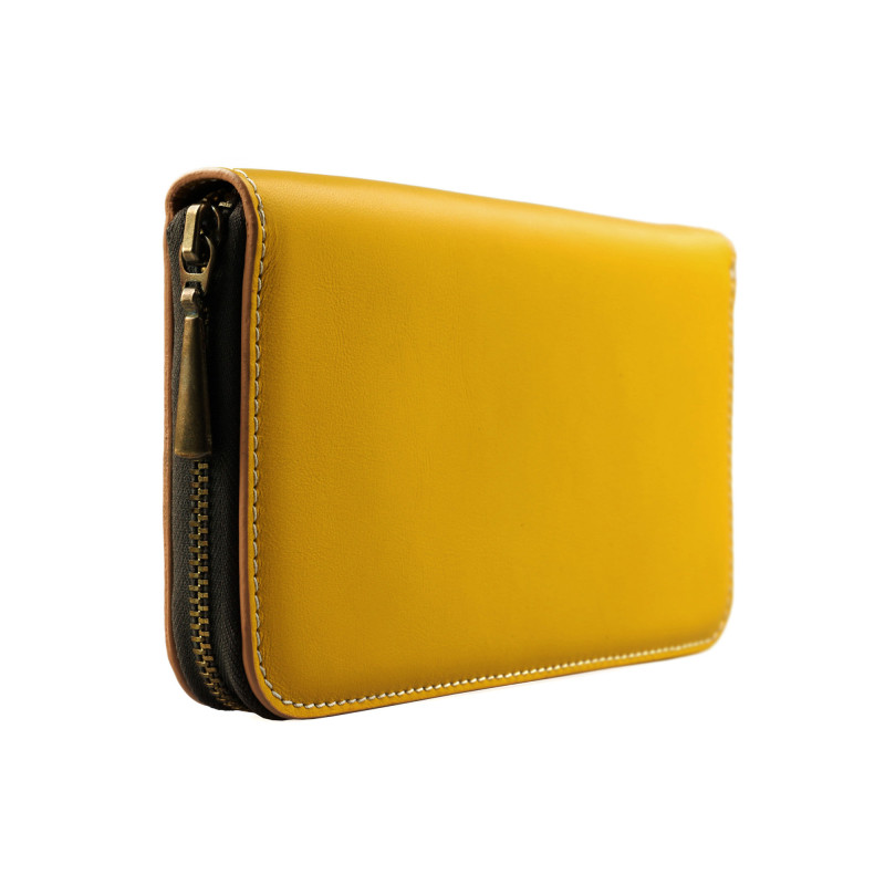 Yellow leather wallet for women