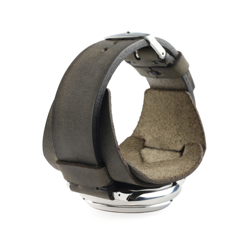 Retro Watch Cuff in khaki grey distressed leather