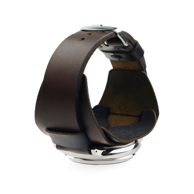 Retro Watch Cuff in dark brown and black layered leather