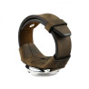 Shell Cuff watch strap with button enclosure in dark brown distressed leather